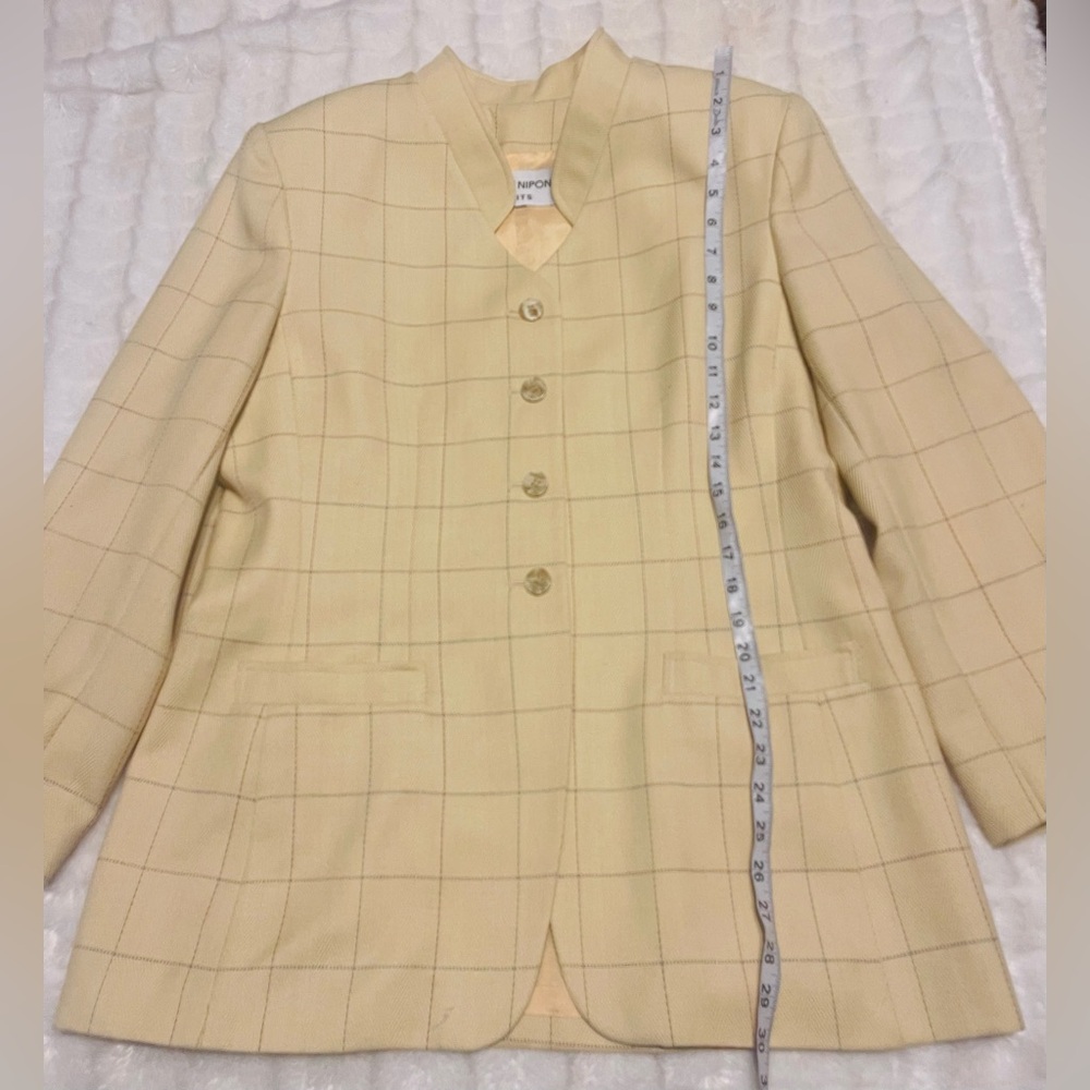 Albert Nipon  women’s  casual Pale Yellow Windowpane Blazer 40% wool - Picture 8 of 12